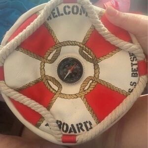 Betsey Johnson Red and White Nautical Compass Crossbody Bag